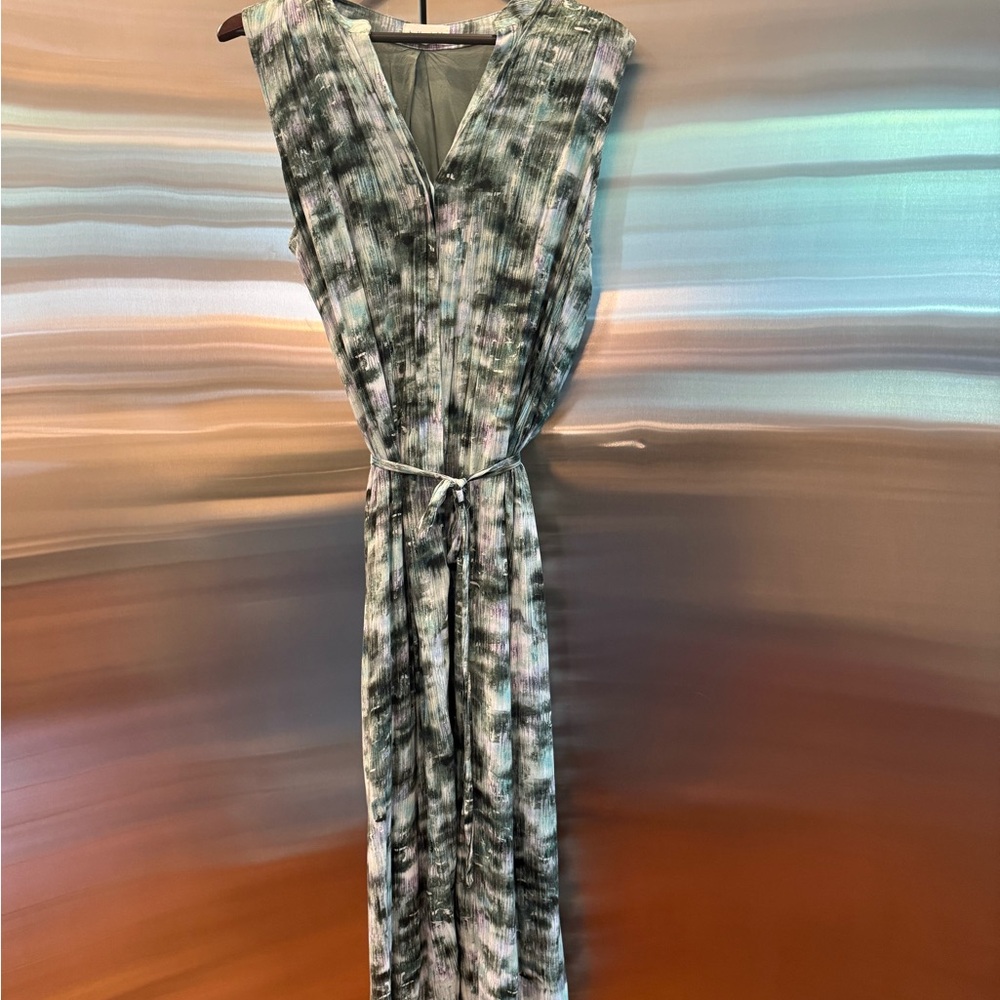Bella Dahl Sleeveless Midi Dress Size large Button Front Waist Tie 100% Rayon